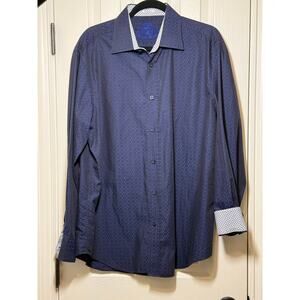 Bugatchi XL Shaped Fit Dress Shirt Flip Cuff Navy Geometric Business Casual